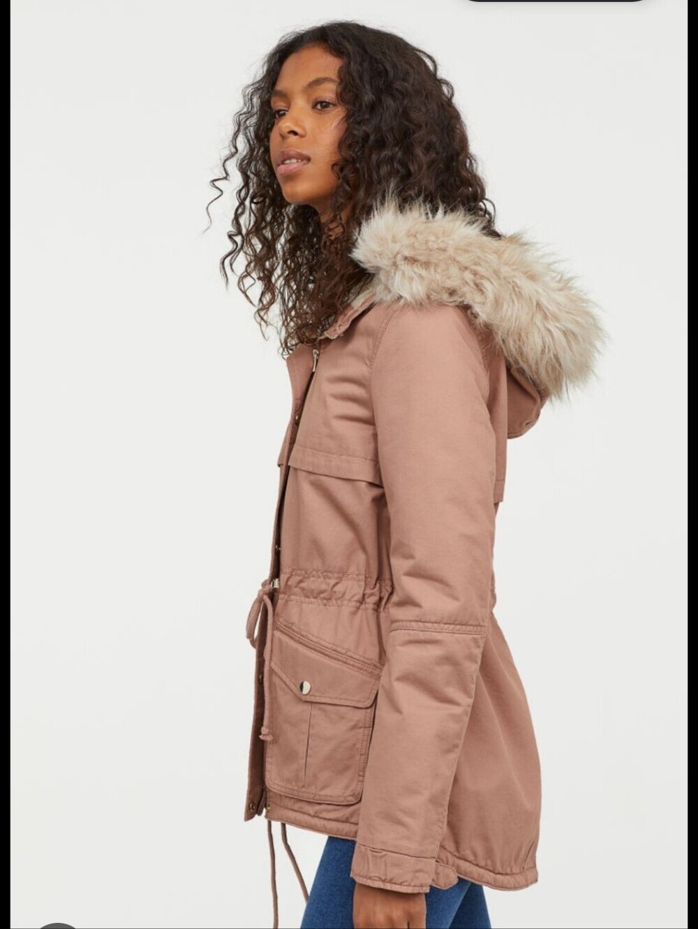 H&M Pink Jacket Faux Fur Removable Hood Sherpa Jacket - Size M Great Condition